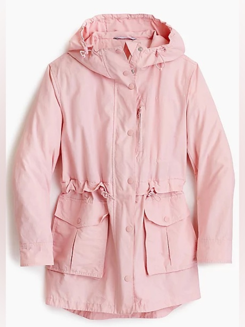 🌸 J.Crew Perfect Raincoat – Peony Pink – Size Small – Hooded Utility Anorak 🌸